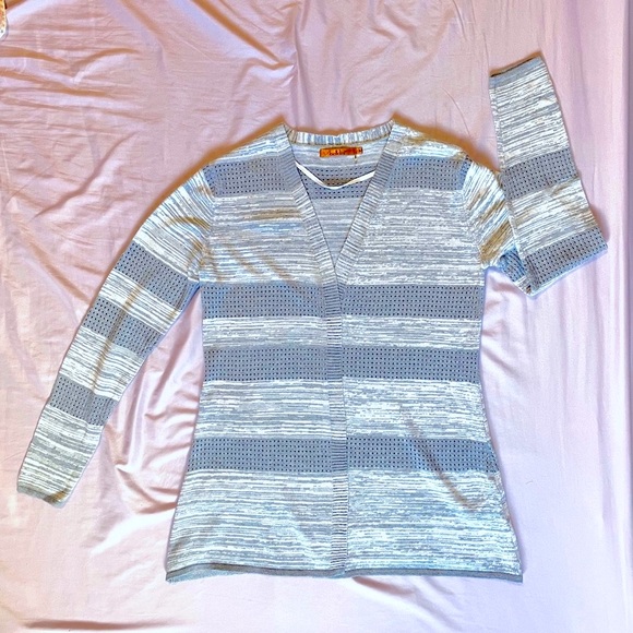 Belldini open front knit striped cardigan in grey Sz M like new - Picture 3 of 6